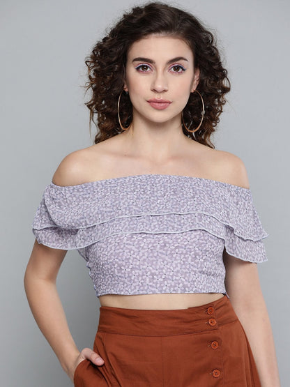 Women's Lavender Ditsy Floral Off Shoulder Crop Top