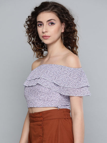 Women's Lavender Ditsy Floral Off Shoulder Crop Top