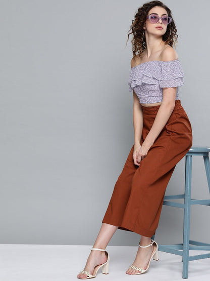 Women's Lavender Ditsy Floral Off Shoulder Crop Top