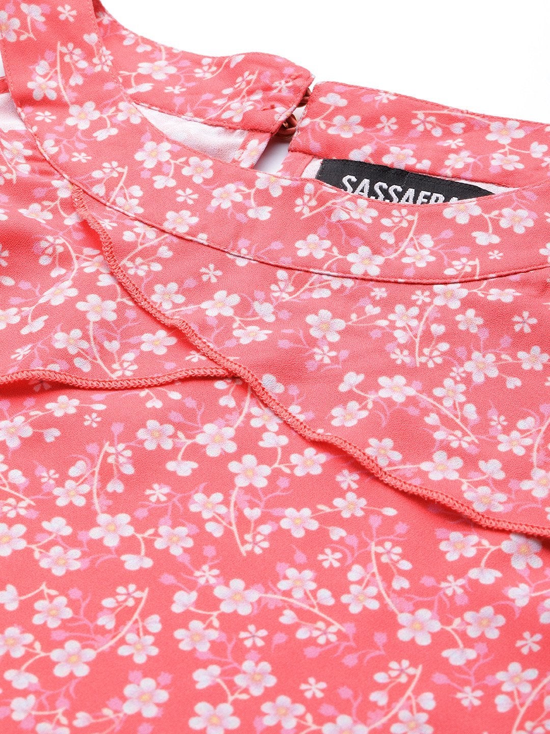 Women's Red Ditsy Floral Frilly Halter Top