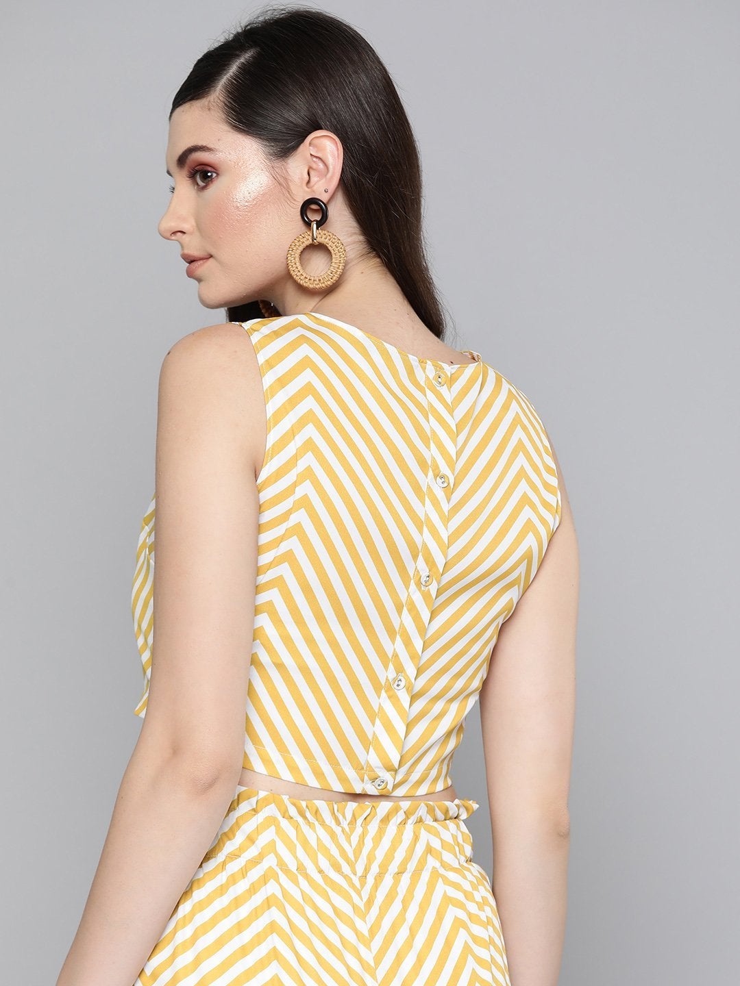 Women's Mustard Chevron Back Placket Crop Top
