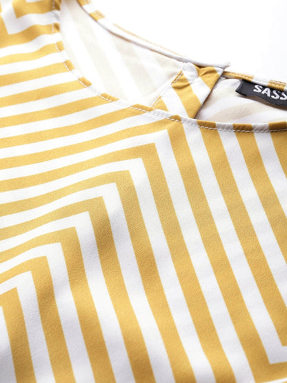 Women's Mustard Chevron Back Placket Crop Top