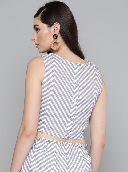 Women's Grey Chevron Back Placket Crop Top
