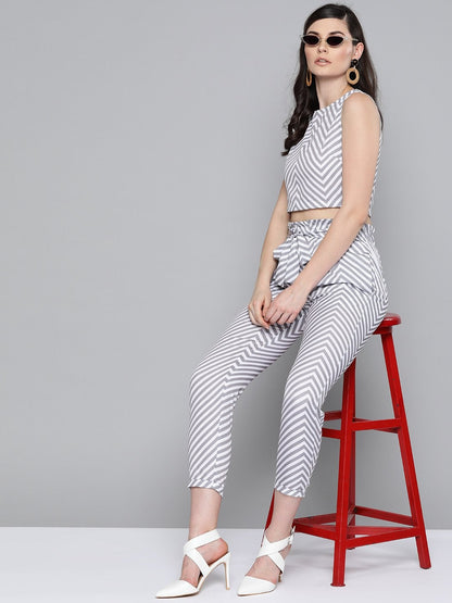 Women's Grey Chevron Back Placket Crop Top