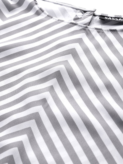 Women's Grey Chevron Back Placket Crop Top