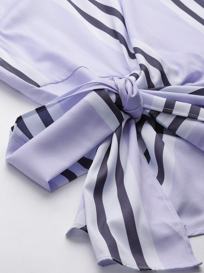 Women's Lavender Stripe Side Knot Detail Top