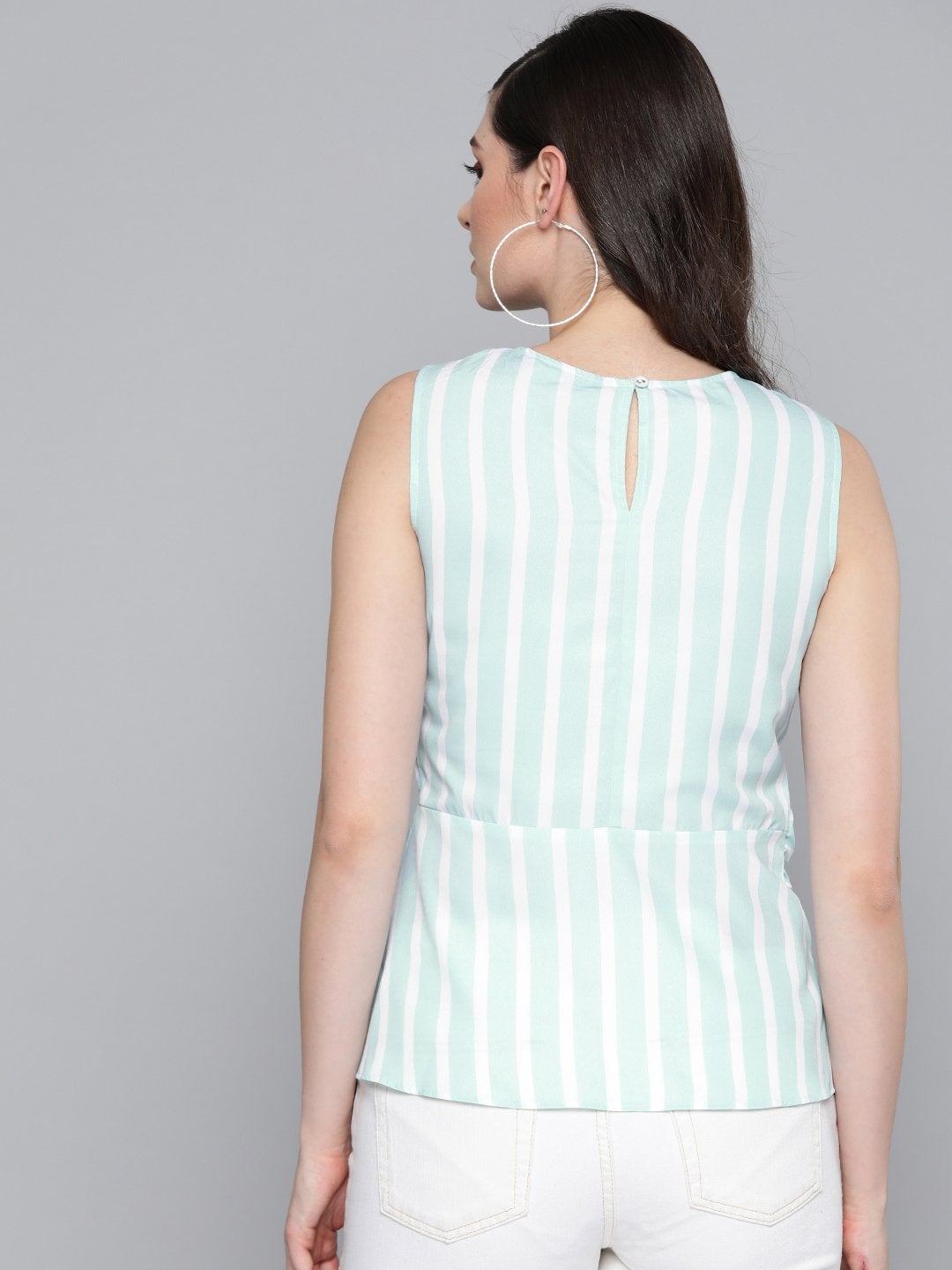 Women's Sea Green Stripe Side Knot Detail Top