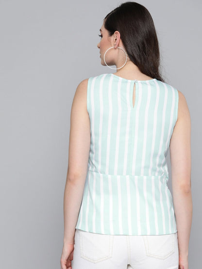 Women's Sea Green Stripe Side Knot Detail Top
