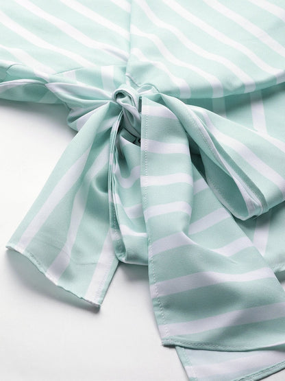 Women's Sea Green Stripe Side Knot Detail Top