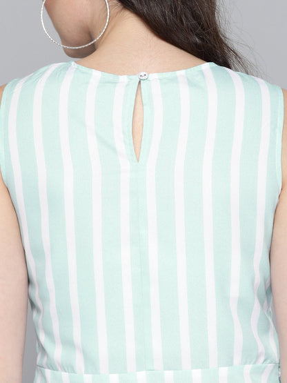 Women's Sea Green Stripe Side Knot Detail Top