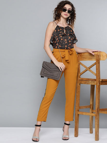 Women's Black Ditsy Floral Halter Neck Top