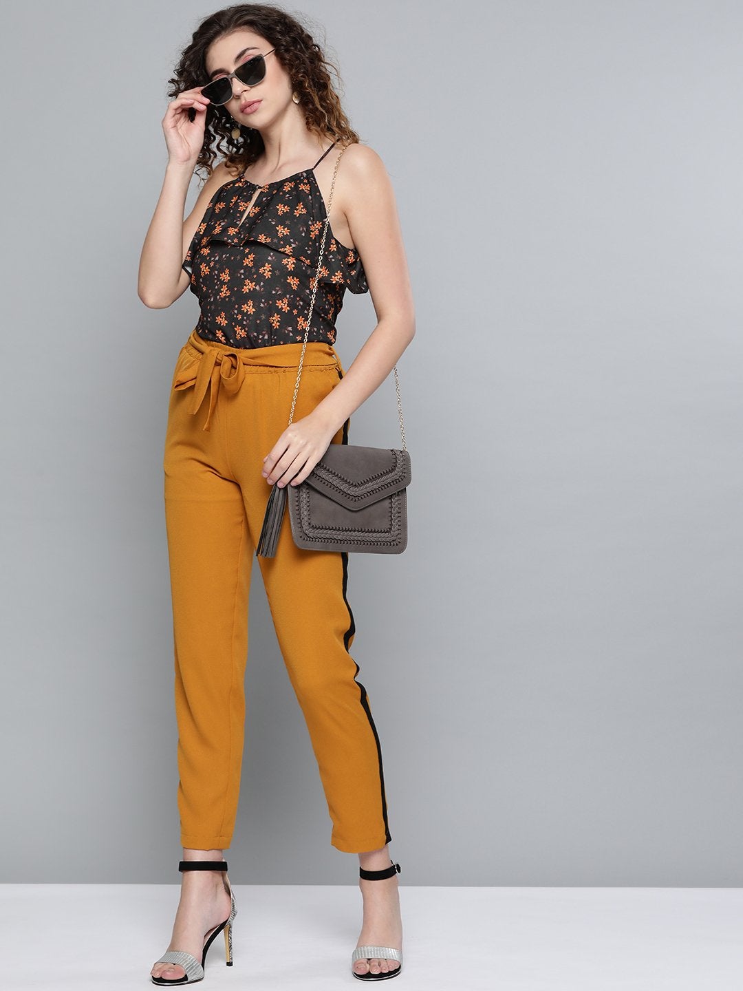 Women's Black Ditsy Floral Halter Neck Top