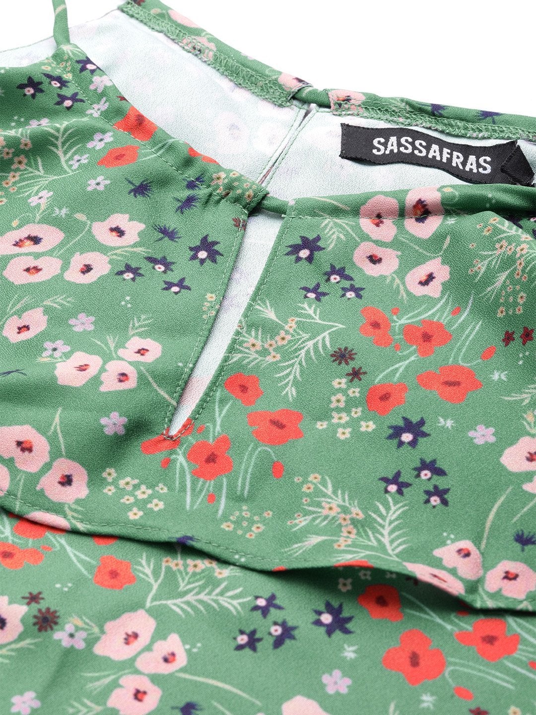 Women's Green Ditsy Floral Halter Neck Top