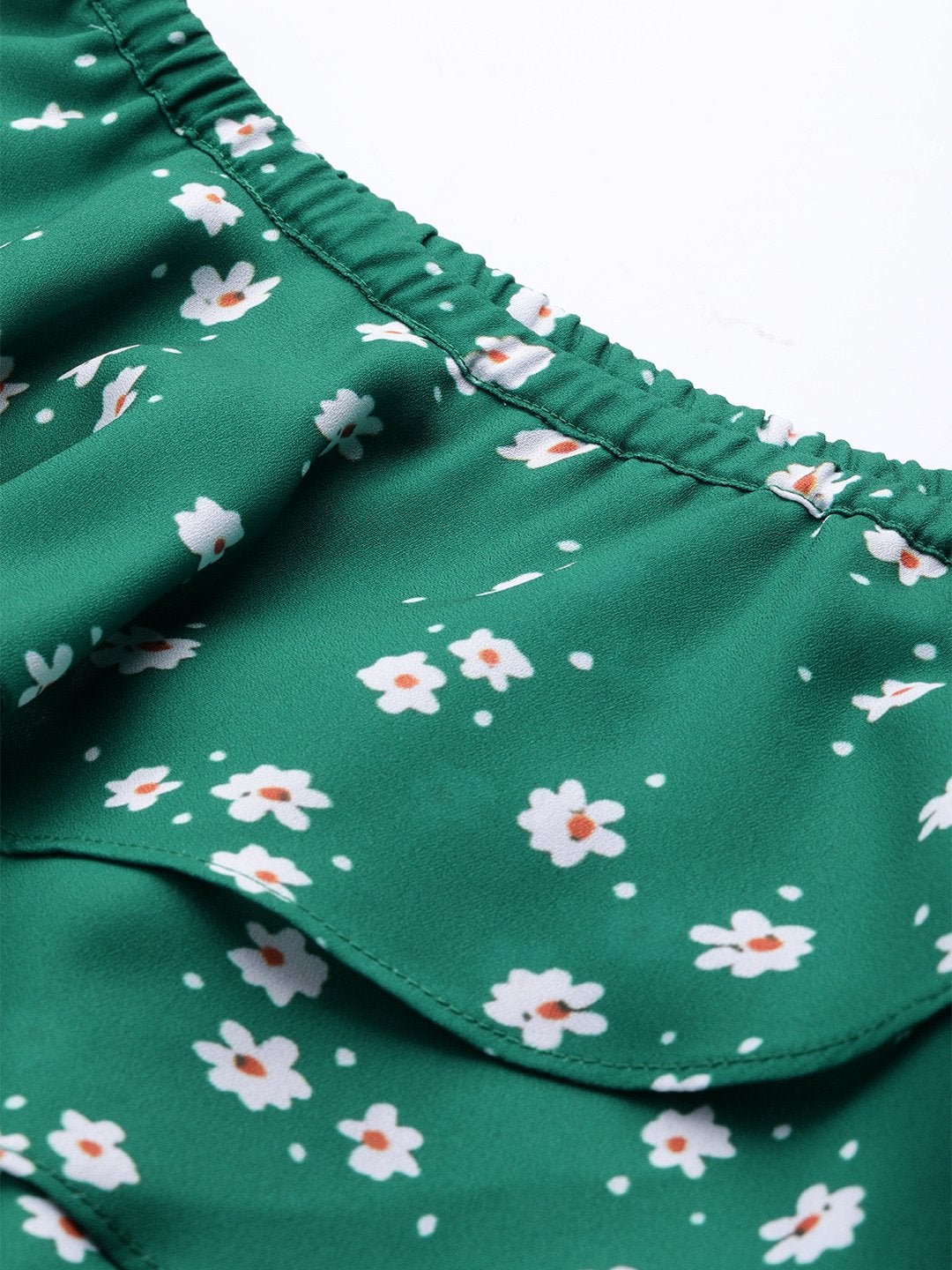 Women's Emerald Green Ditsy Floral One Shoulder Crop Top