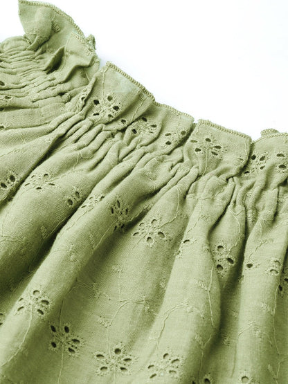 Women's Olive Schiffli Off Shoulder Top