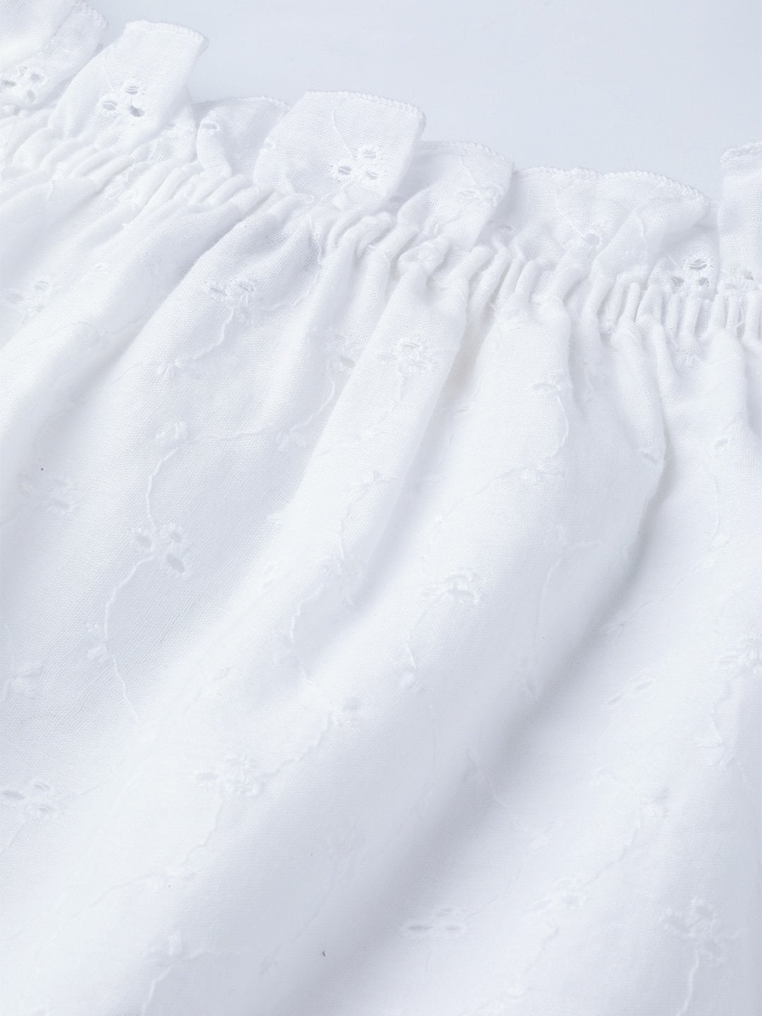 Women's White Schiffli Off Shoulder Top