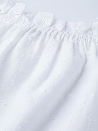 Women's White Schiffli Off Shoulder Top