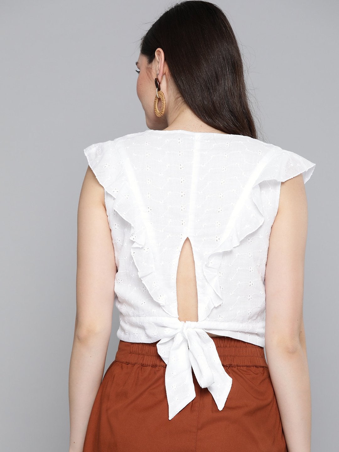Women's White Schiffli Wrap Crop Top