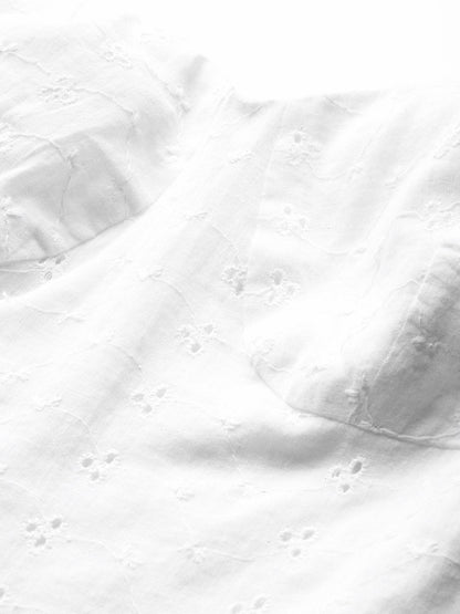 Women's White Schiffli Bishop Sleeve Crop Top