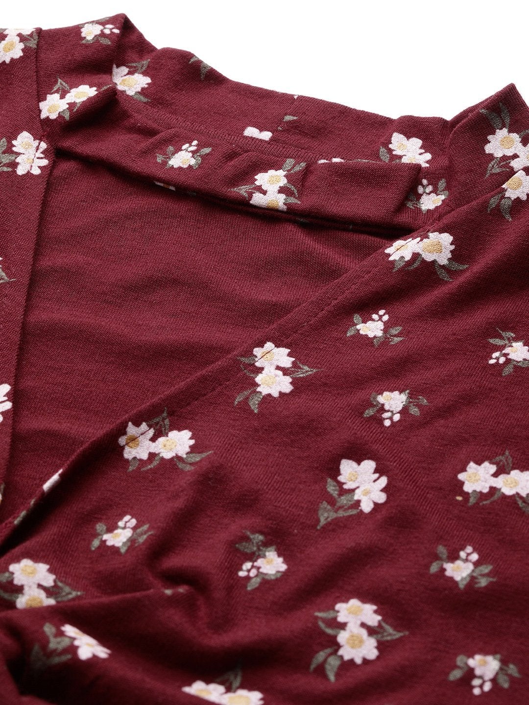 Women's Maroon Floral Choker Neck Wrap Crop Top