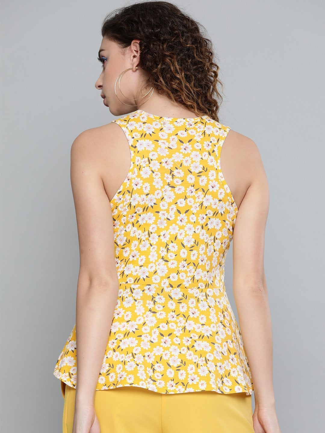 Women's Yellow Ditsy Floral Box Back Peplum Top