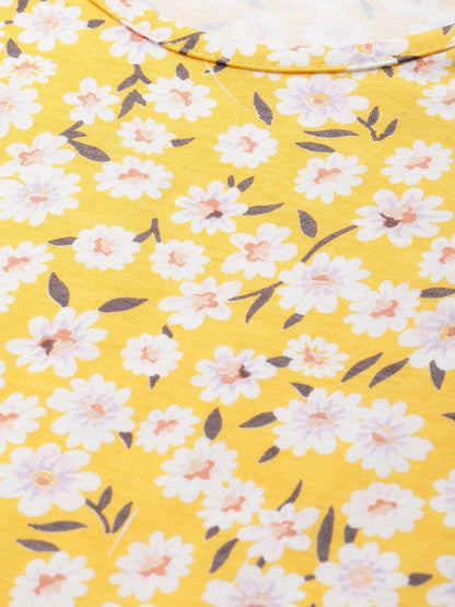 Women's Yellow Ditsy Floral Box Back Peplum Top