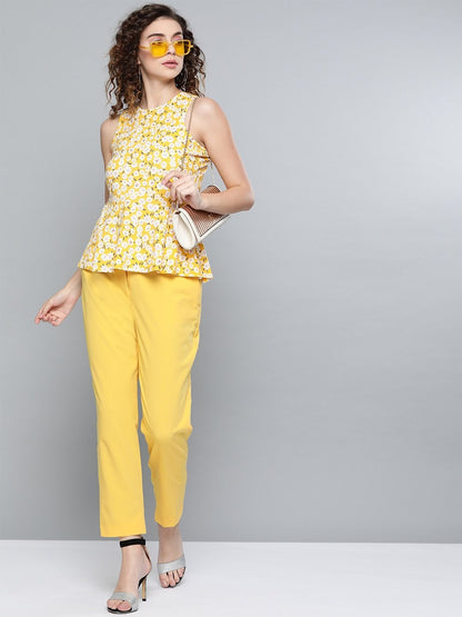 Women's Yellow Ditsy Floral Box Back Peplum Top