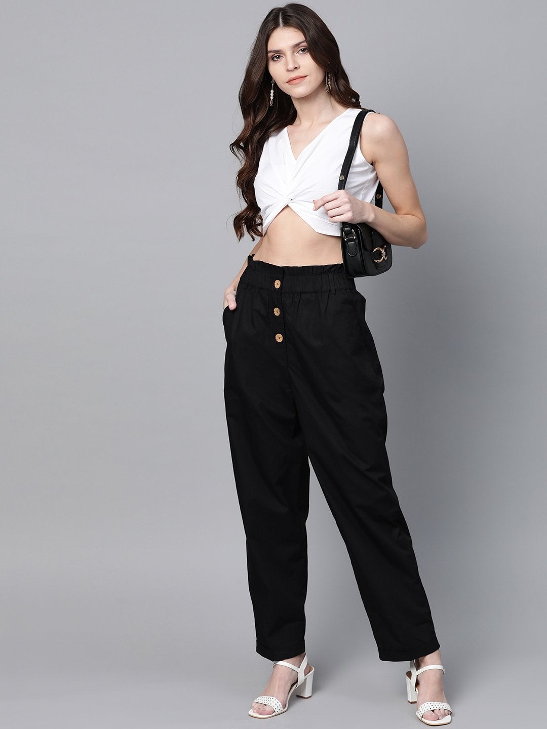 Women's White Poplin Front Knot Crop Top