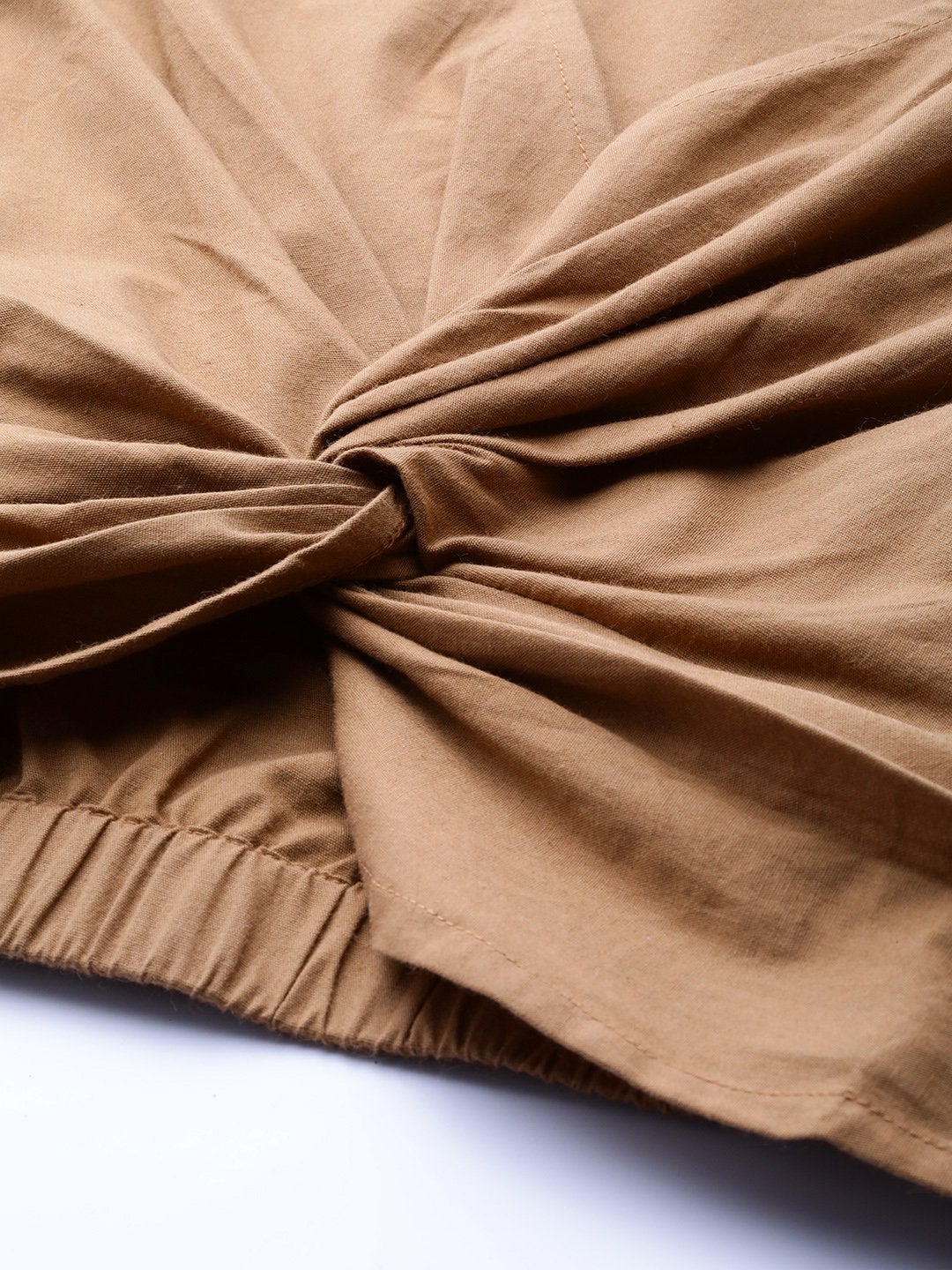Women's Brown Poplin Front Knot Crop Top