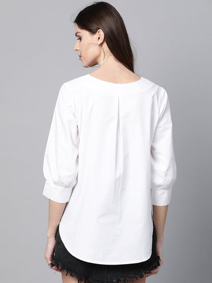 Women's White High Low Tape Detail Boxy Top