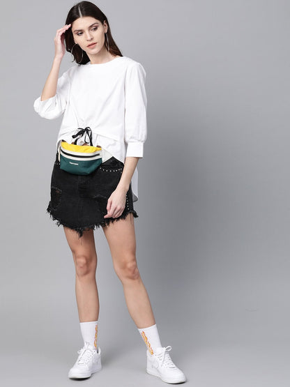 Women's White High Low Tape Detail Boxy Top
