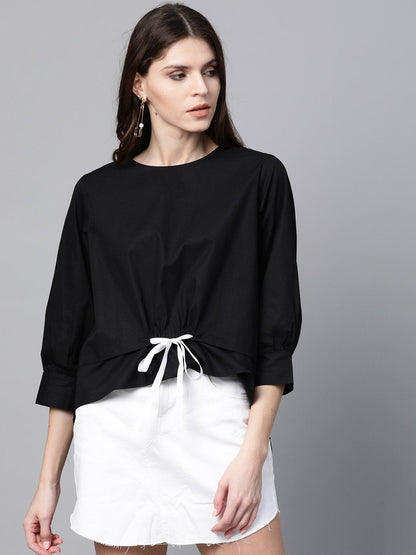 Women's Black High Low Tape Detail Boxy Top