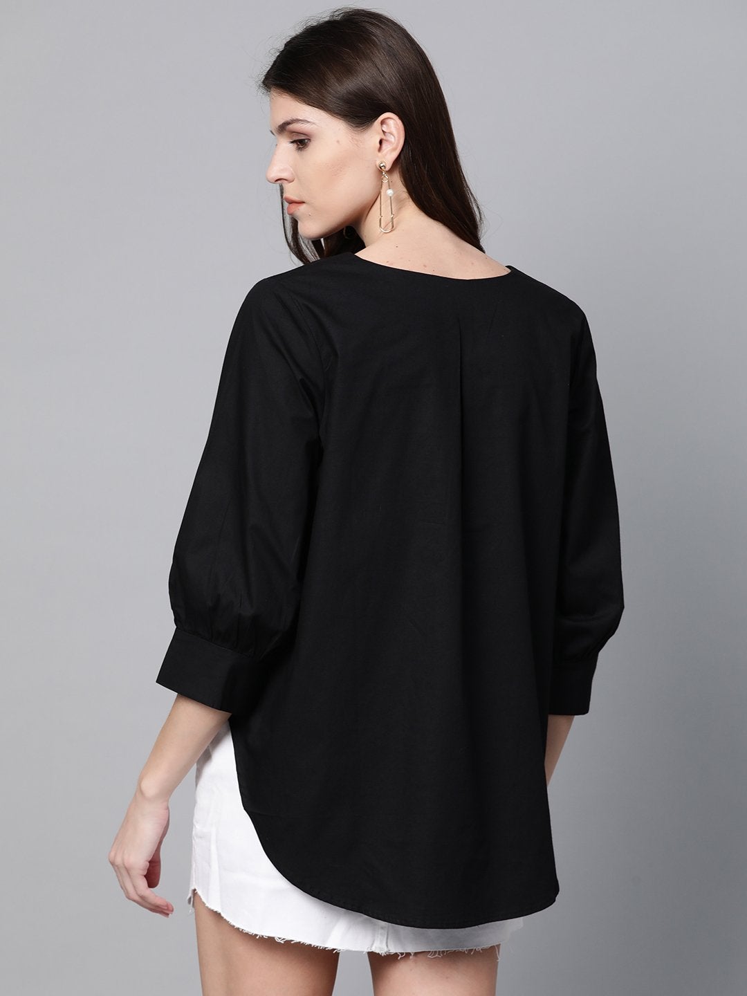 Women's Black High Low Tape Detail Boxy Top