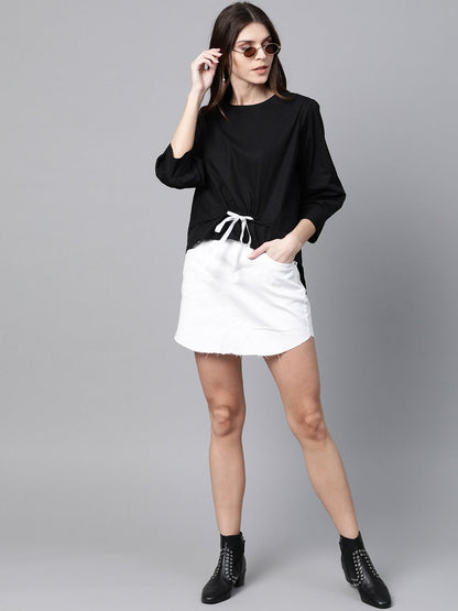 Women's Black High Low Tape Detail Boxy Top