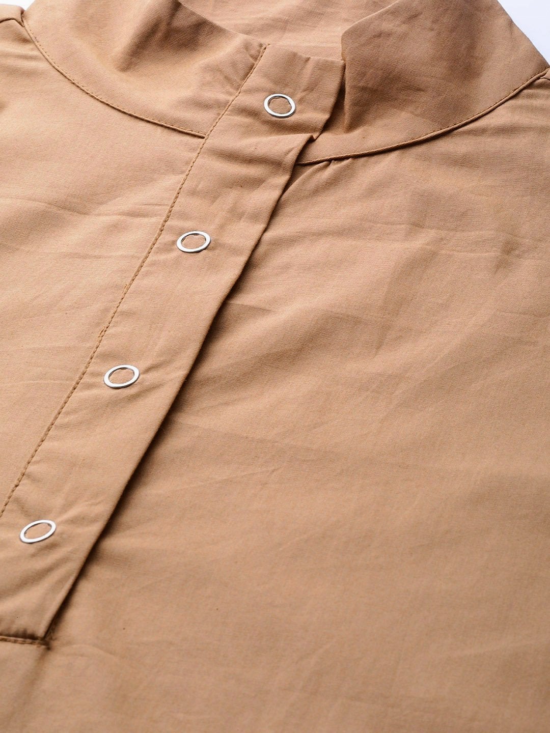 Women's Brown Puff Sleeve Regular Top