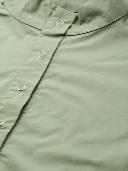 Women's Olive Puff Sleeve Regular Top