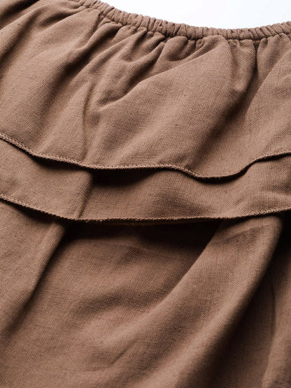 Women's Brown Off Shoulder Layer Crop Top
