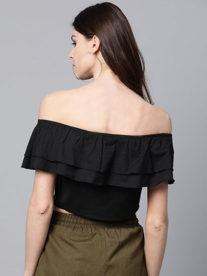 Women's Black Off Shoulder Layer Crop Top