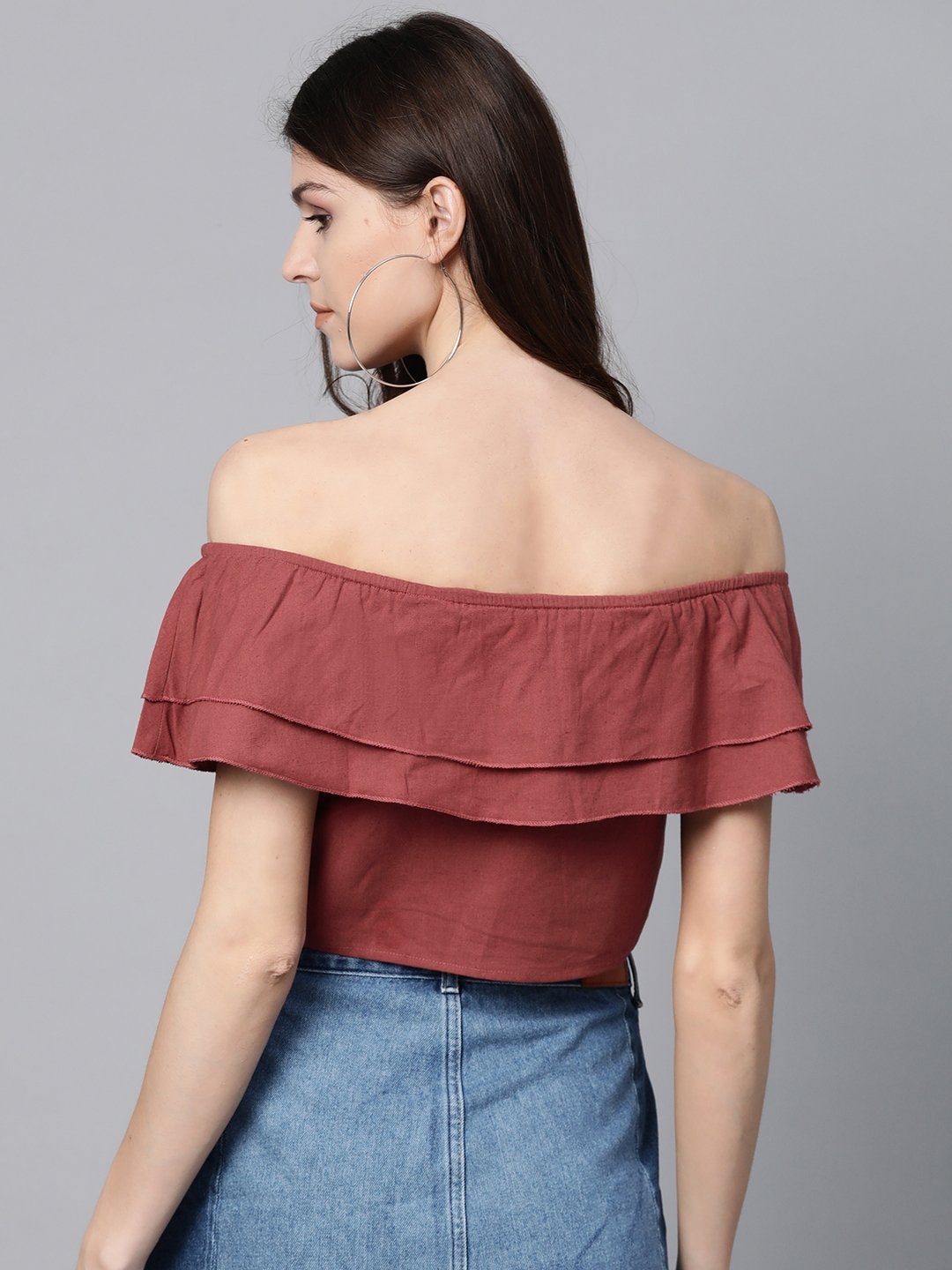 Women's Burgundy Off Shoulder Layer Crop Top