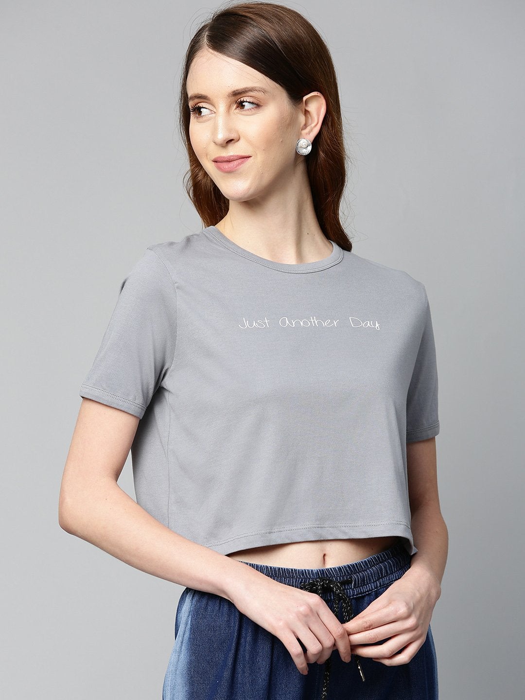 Women's Grey Just-Another-Day Crop T-Shirt