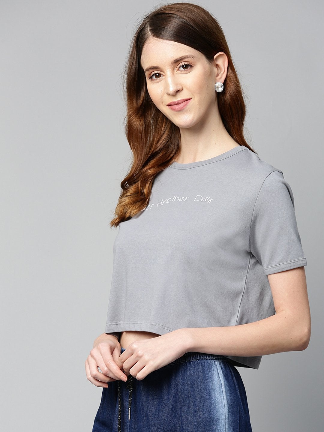 Women's Grey Just-Another-Day Crop T-Shirt