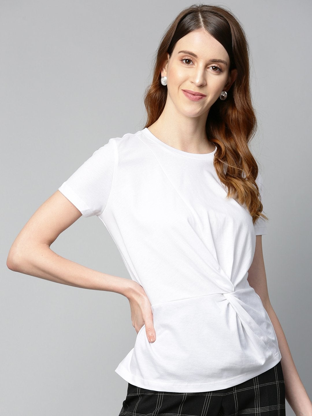 Women's White Twisted Knot Regular T-Shirt