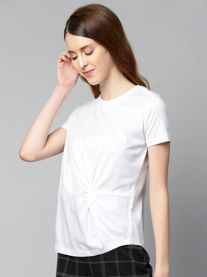 Women's White Twisted Knot Regular T-Shirt