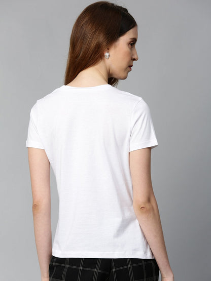 Women's White Twisted Knot Regular T-Shirt