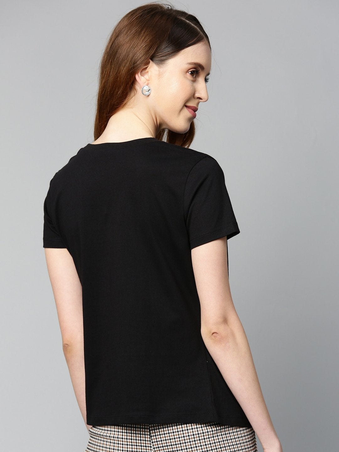 Women's Black Twisted Knot Regular T-Shirt