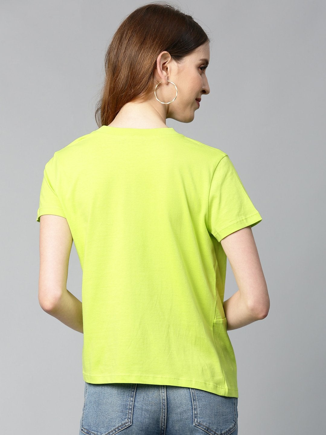 Women's Neon Green Twisted Knot Regular T-Shirt