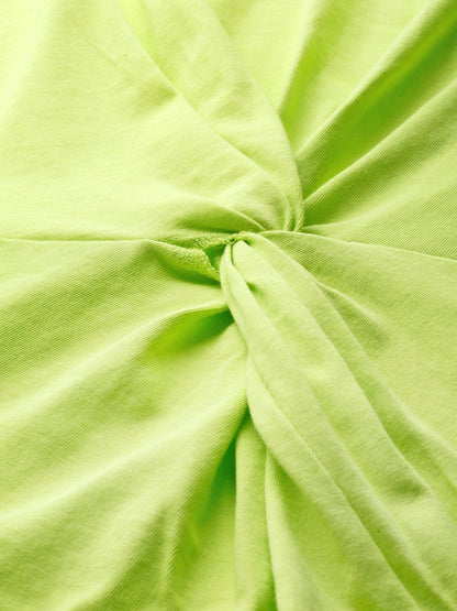 Women's Neon Green Twisted Knot Regular T-Shirt