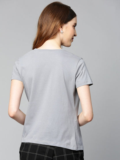 Women's Grey Twisted Knot Regular T-Shirt
