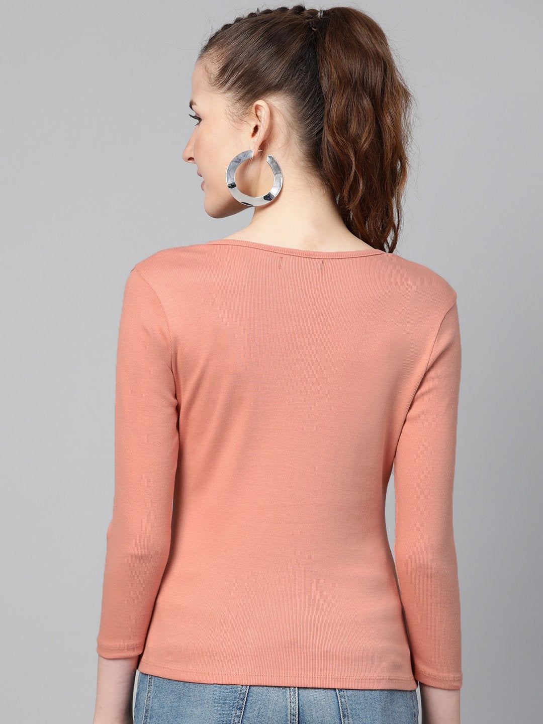 Women's Peach Rib V-Neck T-Shirt