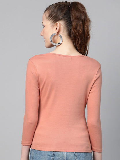 Women's Peach Rib V-Neck T-Shirt